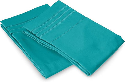 Elegant Comfort Luxury Ultra-Soft 2-Piece Pillowcase Set - 1500 Premium Hotel Quality Microfiber Double Brushed - Wrinkle Resistant, Standard/Queen, Turquoise