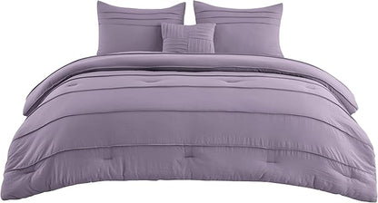 Bedsure Full Comforter Set - 4 Pieces Pinch Pleat Bed Set, Purple Boho Bedding for All Season, 1 Soft Comforter, 2 Pillowcases, 1 Decorative Pillow