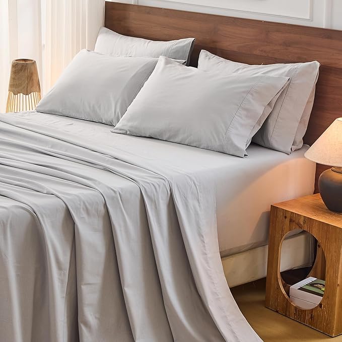 Bedlifes 100% French Flax Linen Sheets Set Queen Size - 6 Piece Extra Deep Pocket 18-24",Soft Breathable Queen Bed Sheets with Temperature Regulating & Moisture-Wicking(Grey