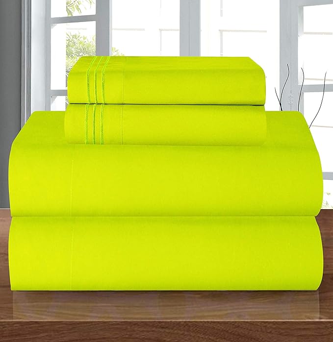 Elegant Comfort Luxury 1500 Premium Hotel Quality Microfiber 5-Piece Sheet Set - Wrinkle Resistant, All Around Elastic Fitted Sheet, Deep Pocket up to 16", Split King, Lime