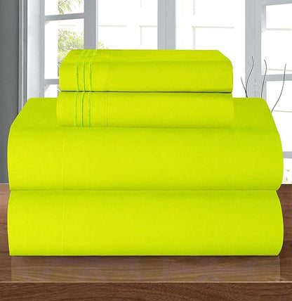 Elegant Comfort Luxury 1500 Premium Hotel Quality Microfiber 4-Piece Sheet Set - Wrinkle Resistant, All Around Elastic Fitted Sheet, Deep Pocket up to 16", Full, Lime