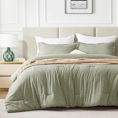 CozyLux King Size Comforter Set, 3 Pieces Olive Green Soft Luxury Cationic Dyeing Comforter King Size Bedding Set, Breathable Lightweight Bed Sets with 1 Down Alternative Comforter and 2 Pillow Shams
