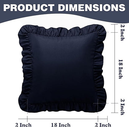 KKJIAF Ruffle Pillow Cases 18x18 Inches, Navy Blue Square Ruffled Pillow Covers Set of 2, Microfiber Wrinkle Resistant Pillow Shams with Envelope Closure for Sofa Bed Living Room