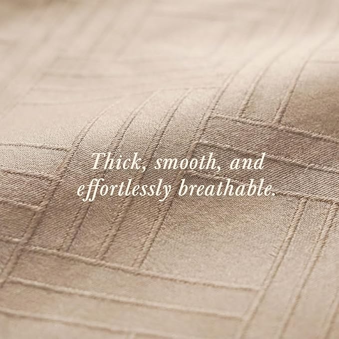 Threadmill California King Size Sheets | 800 Thread Count Jacquard Celine Light Beige | 4 Piece Striped Bed Sheets | Extra Long Staple Cotton Sheet | Luxury Damask Sheets with Elasticized Deep Pocket