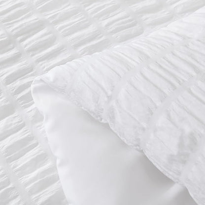AveLom Seersucker Queen Comforter Set (90x90 inches), 3 Pieces - 100% Soft Washed Microfiber Lightweight Comforter with 2 Pillowcases, All Season Down Alternative Comforter Set for Bedding, White