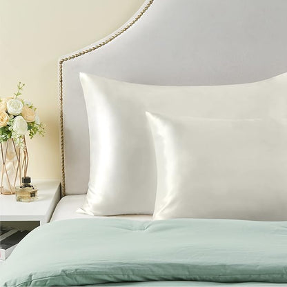 BEDELITE Satin Pillowcase for Hair and Skin, Super Soft and Cooling Similar to Silk Pillow Cases 2 Pack with Envelope Closure, Gift for Women Men(20"x40" King Size, Ivory)