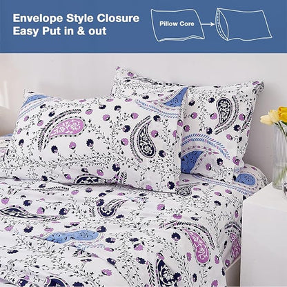 JSD Paisley Floral Printed Sheet Set Full Size, 4 Piece Soft Pattern Microfiber Sheets Extra Deep Pocket