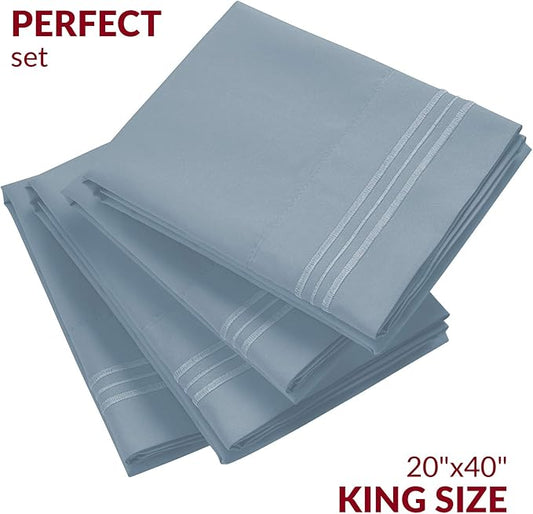 Mellanni Pillow Cases Set - 4 PC Iconic Collection Pillowcases - Hotel Luxury, Extra Soft, Cooling Pillow Covers - Wrinkle, Fade, Stain Resistant (King Size 20" x 40", Blue Hydrangea)