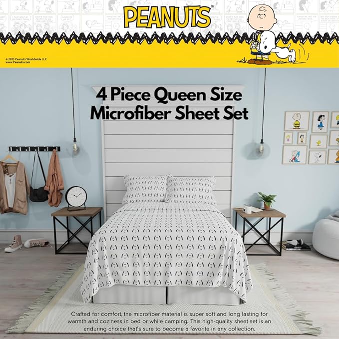 Collectibles Peanuts Snoopy Bedding Super Soft Cozy Microfiber 4 Piece Queen Sheet Set, (Officially Licensed Product) By Franco
