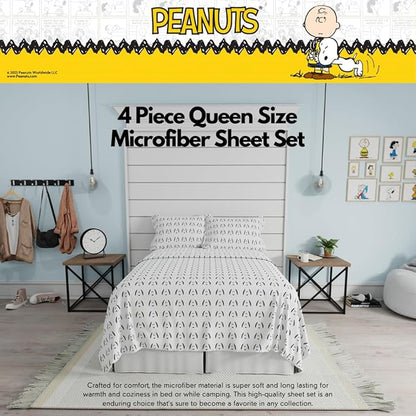 Collectibles Peanuts Snoopy Bedding Super Soft Cozy Microfiber 4 Piece Queen Sheet Set, (Officially Licensed Product) By Franco