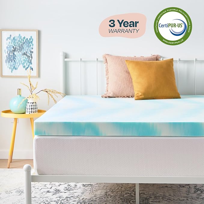 Linenspa 4 Inch Swirl Gel Memory Foam Mattress Topper, Twin XL Size – Cooling Gel Infused, Ventilation Holes – Pressure Relieving Bed Topper – CertiPUR Certified – Dorm Room Essentials