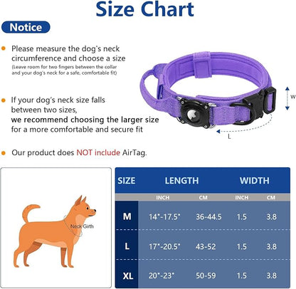 Tactical AirTag 2nd Gen (2026) & 1st Gen Dog Collar, 100% Waterproof Integrated Apple Air Tag Dog Collars with Hard PC AirTag Holder, Adjustable Military Collar with Handle, for Large Dogs(Purple,XL)