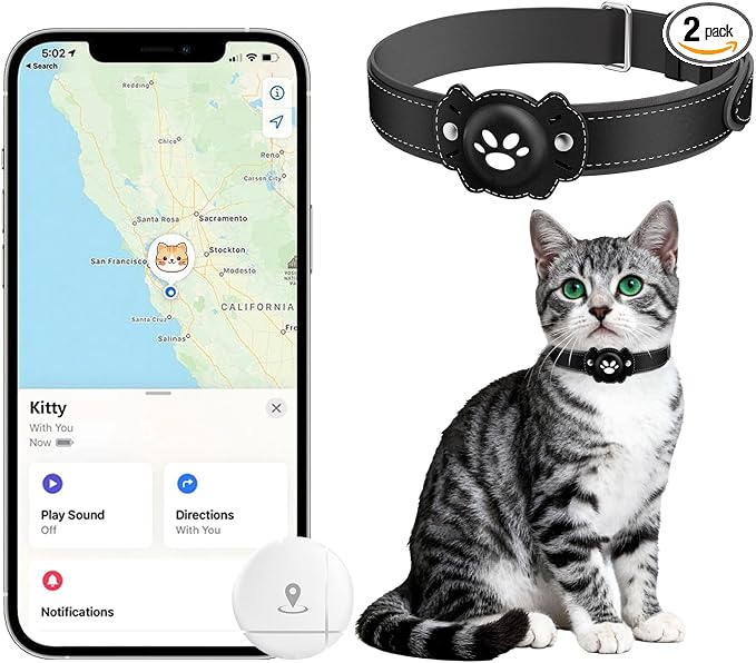2-in-1 GPS Tracker for Cats: Smart Pet Collar with Real-Time Tracking,No Monthly Fee/Subscription (iOS & Android) Waterproof, Anti-Lost,365-Day Long Battery Life GPS Tracker Cat Collar (Black)