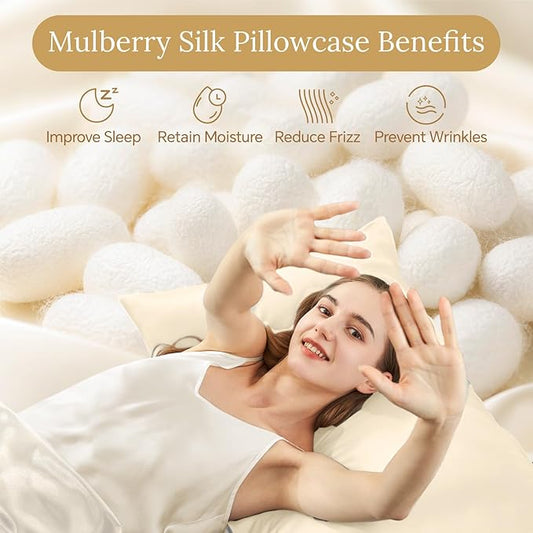 INFIIXSO Mulberry Silk Pillowcase for Hair and Skin, Silk Pillow Cases Queen Size with Hidden Zipper 20x30 Inches, Extraordinary Smooth and Soft Cooling Pillow Cases for Hot Sleepers(Ivory, 1 Pack)
