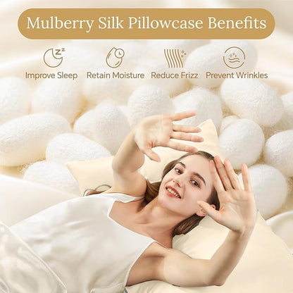 INFIIXSO Mulberry Silk Pillowcase for Hair and Skin, Silk Pillow Cases King Size with Hidden Zipper 20x40 Inches, Extraordinary Smooth and Soft Cooling Pillow Cases for Hot Sleepers(Ivory, 1 Pack)