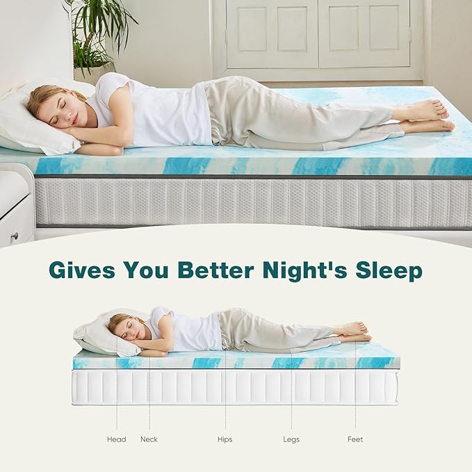 Sweetcrispy Mattress Topper Full, Memory Foam 2 Inch Thick Gel Infused Cooling Toppers Pad for Full Size Bed, Sleeper Sofa, RV, Camper, CertiPUR US, Breathable