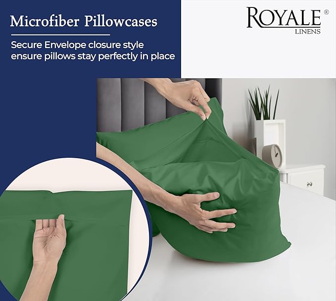 Royale Linens Queen Pillowcase Set of 2 - Bed Pillow Cover - 20" x 30" - Pillowcases - 1800 Brushed Microfiber, Wrinkle & Fade Resistant - Soft & Cozy- Queen Size Pillow Case (Hunter Green)