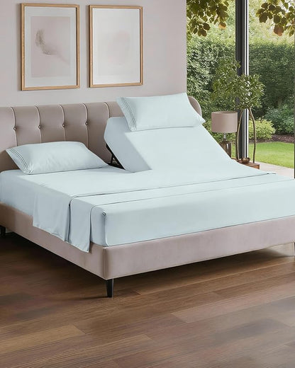 Flex Top Split Head King 4 Piece Sheet Set - Comfy Breathable & Cooling Bed Sheets Set - Hotel Luxury Bedding for Women, Men, Kids, Teens, Boys & Girls - Deep Pockets, Ultra-Soft - Oeko-Tex - Ice Blue