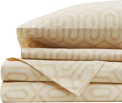 Comfort Spaces 100% Cotton Sheet Set Breathable, Lightweight, Soft with 14" Elastic Pocket Fits up to 16" Mattress, All Season Cozy Bedding, Matching Pillow Case, Queen Diamond Tan 4 Piece