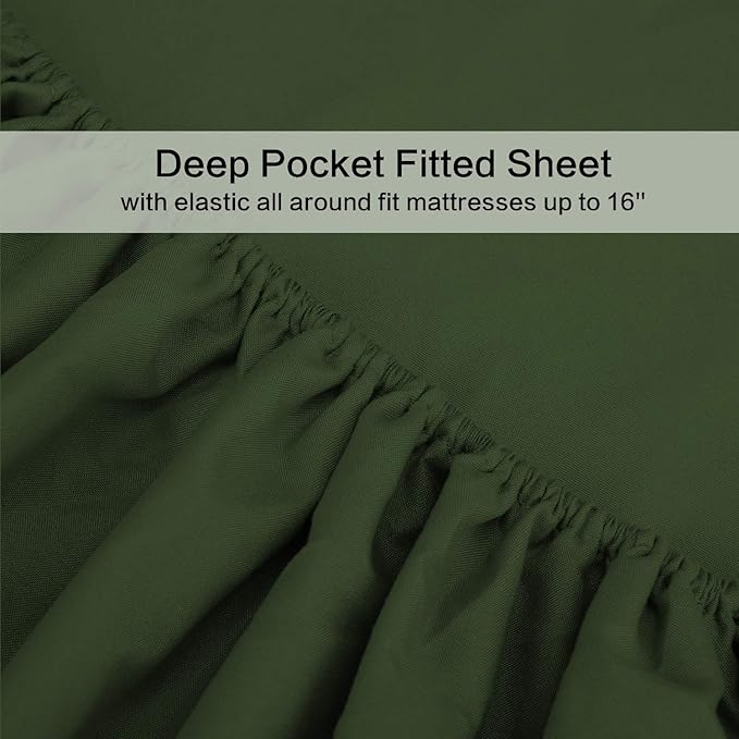 Best Season 3 Piece Bed Sheet Set (Twin Size Olive Green) 1 Flat Sheet,1 Fitted Sheet and 1 Pillow Cases,100% Brushed Microfiber 1800 Luxury Bedding,Deep Pockets,Extra Soft & Fade Resistant