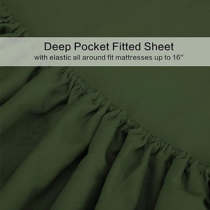 Best Season 4 Piece Bed Sheet Set (Full Size Olive Green) 1 Flat Sheet,1 Fitted Sheet and 2 Pillow Cases,100% Brushed Microfiber 1800 Luxury Bedding,Deep Pockets,Extra Soft & Fade Resistant