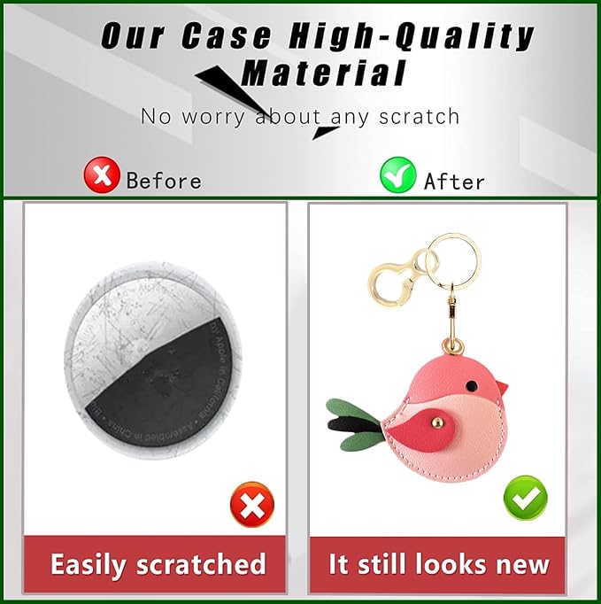 BORKUANA Leather Keychain Holder Case Compatible with AirTag,Cute Protective Cover with Keyring