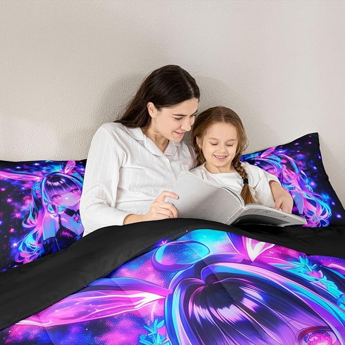 Erosebridal 3D Mushroom Girls Bedding Sets Queen - Japanese Modern Fashion Comforter Set for Kids Adults Abstract Graffiti Duvet Insert Watercolor Aesthetic Quilt