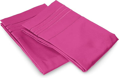 Elegant Comfort Luxury Ultra-Soft 2-Piece Pillowcase Set - 1500 Premium Hotel Quality Microfiber Double Brushed - Wrinkle Resistant, Standard/Queen, Pink