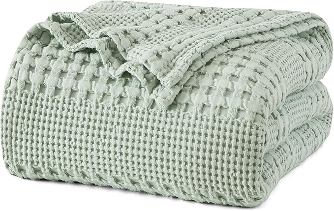 PHF 100% Cotton Waffle Weave Blanket Twin Size for Bed, Soft Lightweight & Breathable for Spring and Summer, All-Season Comfort, Luxury Aesthetic Blanket for Home Decor, 66"x90", Mint Green