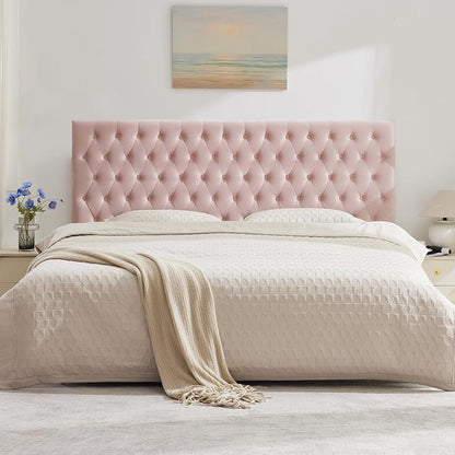 Upholstered Queen Headboard Only, Premium Velvet Button Tufted Headboards, Adjustable Solid Wood Head Board, Padded Headboard with Solid Wood Legs in Bedroom (Pink)