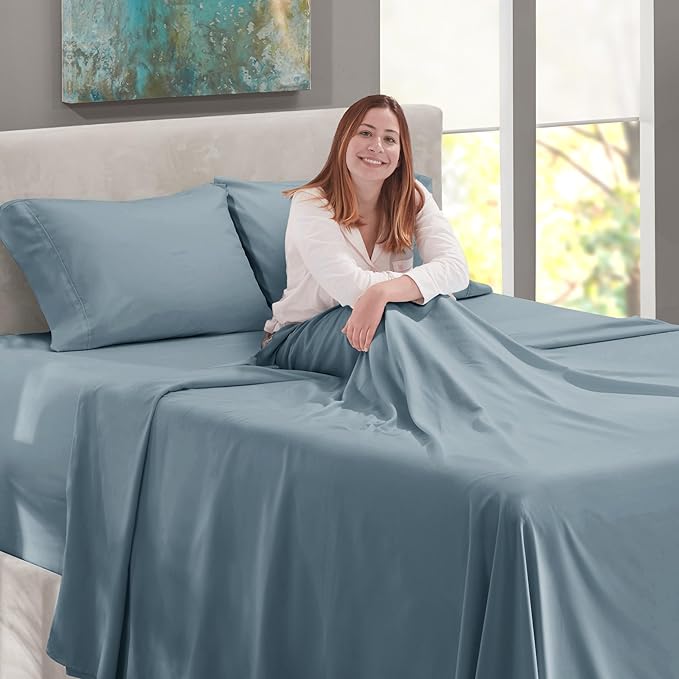 Nestl King Size Sheet Set, 4 Piece Extra Deep Pocket (18-24 inches), Microfiber, Hotel Luxury, Soft, Breathable, Wrinkle-Free, Easy to Care, Stone Blue