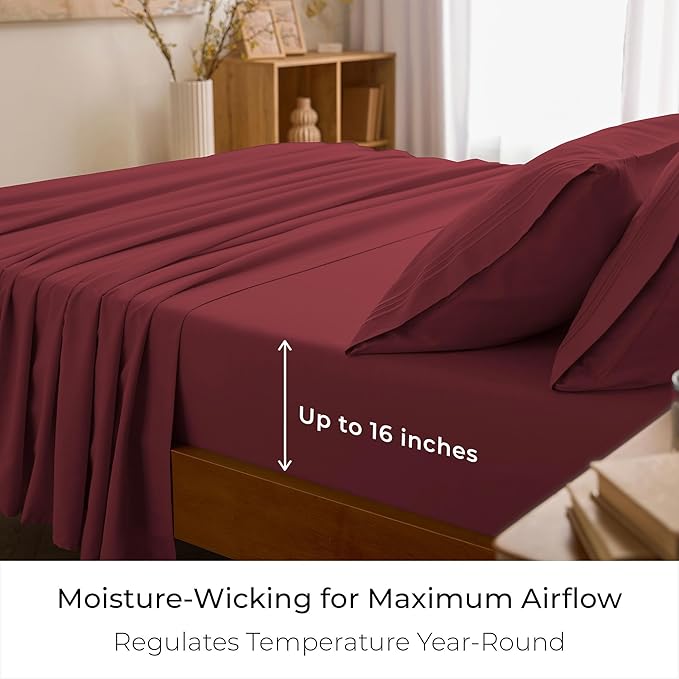 Mellanni Full Sheets Set - 4 PC Iconic Collection Bedding - Hotel Luxury, Extra Soft, Cooling Bed Sheets - Wrinkle, Fade, Stain Resistant (Full, Brick Red)