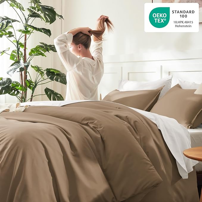 Litanika Taupe Tan Twin/Twin XL Comforter Set, 2 Pieces Solid Bedding Comforter Set, All Season Fluffy Bed Set (66x90In Comforter & 1 Pillowcase)
