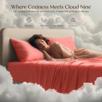 Utopia Bedding King Size Sheet Set – 4 Piece Bed Sheets, Soft and Breathable Microfiber, Includes 1 Fitted Sheet, 1 Flat Sheet and 2 Pillowcases – Oeko Tex (Coral)