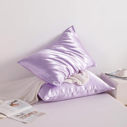 NTBAY 12 Pack Satin Standard Pillowcases for Hair and Skin, Luxurious and Silky Pillow Cases with Envelope Closure, 20 x 26 Inches, Light Purple