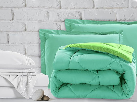 Elegant Comfort 7-Piece Bed-in-a-Bag Comforter & Sheet Set- Luxury 1500 Thread Count 7-Piece Full Size Bed-in-a-Bag, Super Cozy Bed Sheets and Comforter Set, Wrinkle and Stain Resistant, Aqua/Lime