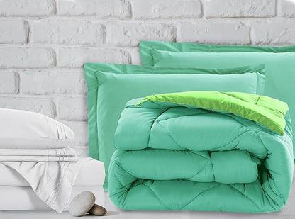 Elegant Comfort 7-Piece Bed-in-a-Bag Comforter & Sheet Set- Luxury 1500 Thread Count 7-Piece Cali King Size Bed-in-a-Bag, Cozy Bed Sheets and Comforter Set, Wrinkle and Stain Resistant, Aqua/Lime