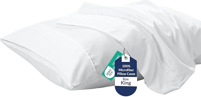 Royale Linens King Pillowcase Set of 2 - Bed Pillow Cover - 20" x 40" -White Pillowcases - 1800 Brushed Microfiber, Wrinkle & Fade Resistant - Soft & Cozy- King Size Pillow Case (White)