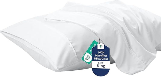 Royale Linens King Pillowcase Set of 2 - Bed Pillow Cover - 20" x 40" -White Pillowcases - 1800 Brushed Microfiber, Wrinkle & Fade Resistant - Soft & Cozy- King Size Pillow Case (White)