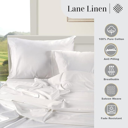 LANE LINEN Queen White Pillow Cases Set of 2 100% Egyptian Cotton 1000 Thread Count Sateen White- Perfect for Home Hotels & Hospital Use Standard Size