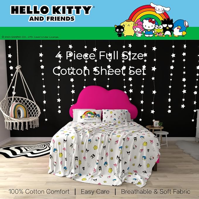Collectibles Hello Kitty & Friends Bedding Super Soft Cozy Cotton 4 Piece Full Sheet Set, (Officially Licensed Product) By Franco
