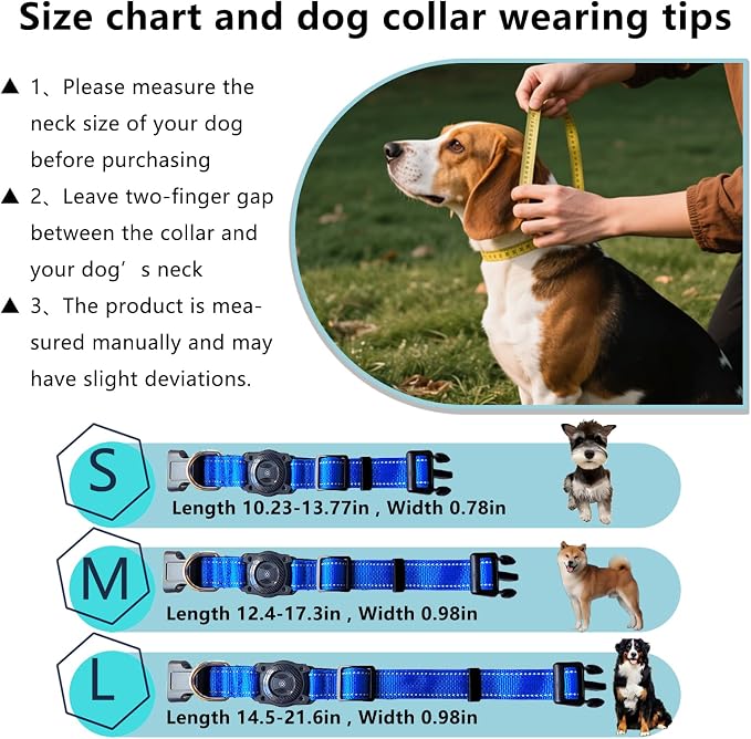 Air Tags Dog Collar, Waterproof Pet Collar with Air-Tag Chip for Apple Find My (iOS only) (Blue, L)