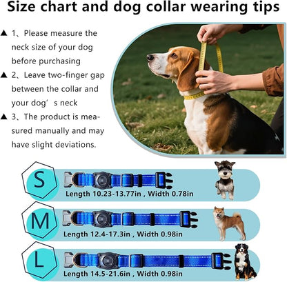 Air Tags Dog Collar, Waterproof Pet Collar with Air-Tag Chip for Apple Find My (iOS only) (Blue, L)