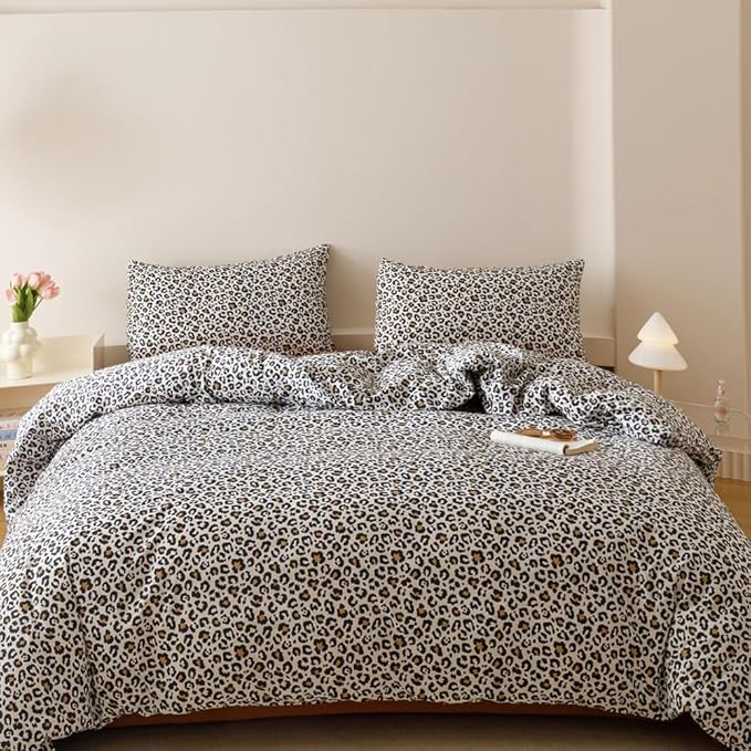 CLOTHKNOW Black Leopard Print Comforter Set Twin Black Brown Bedding Sets Soft Boho Cheetah Print Bedding Sets with 2 x Pillow Cases