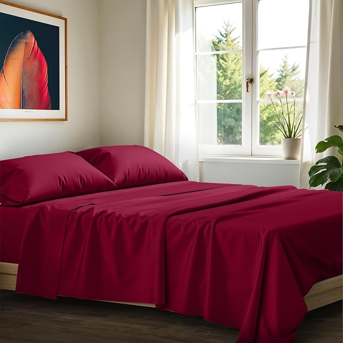 Ashton Sheets 100% Egyptian Cotton Sheets Queen Size - 1200 Thread Count Queen Size Sheets Set Egyptian Cotton, 4 PC Luxury Bedsheet (Burgundy), Soft, Cooling, 17" Deep Pocket Sateen Bedsheet Set