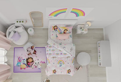Gabby's Dollhouse Kids Twin Size Bedding, 5 Piece Super Soft Cozy Reversible Comforter and Sheet Set with Sham, (Officially Licensed Product) By Franco