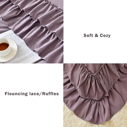 Cupocupa Purple Ruffle King Size Comforter Set, Shabby Chic Boho Bedding Comforter Sets, Fluffy Cozy Bedding Comforters & Sets for All Season, 3PCS Lightweight Farmhouse Rustic Bedding Sets