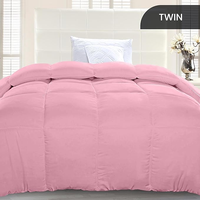Utopia Bedding Comforter Duvet Insert, Quilted Comforter with Corner Tabs, Box Stitched Down Alternative Comforters Twin Size (Pink)