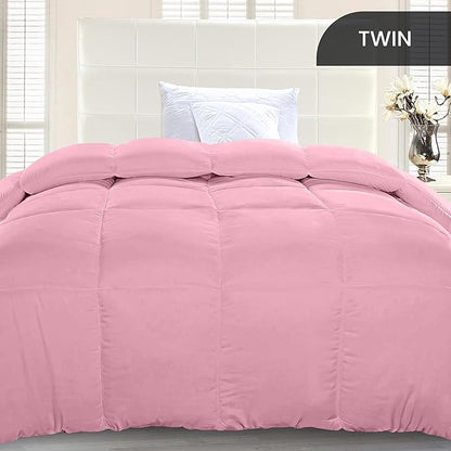 Utopia Bedding Comforter Duvet Insert, Quilted Comforter with Corner Tabs, Box Stitched Down Alternative Comforters Twin Size (Pink)