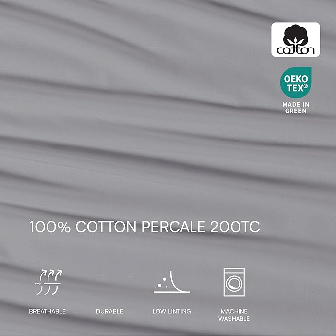 Lacoste 100% Cotton Percale 4-Piece Sheet Set – Cool, Crisp, Matte, and Durable, Oeko-Tex Certified – Solid, Sleet, Full